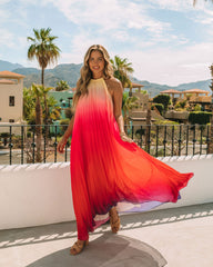 Robe longue dos nu plissée Mykonos à effet ombré - Rose rouge