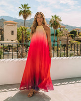 Robe longue dos nu plissée Mykonos à effet ombré - Rose rouge