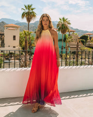 Robe longue dos nu plissée Mykonos à effet ombré - Rose rouge