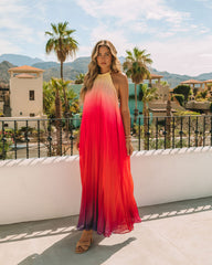 Robe longue dos nu plissée Mykonos à effet ombré - Rose rouge