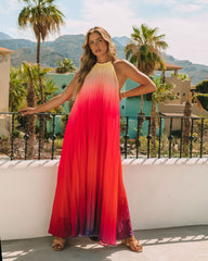 Robe longue dos nu plissée Mykonos à effet ombré - Rose rouge