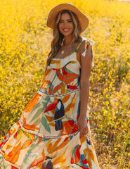 Robe longue à volants en crochet Baja California - VENTE FINALE