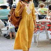 Robe longue brodée Club Tropicana - Jaune