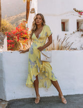 Robe longue portefeuille asymétrique Honey Grove - Jaune