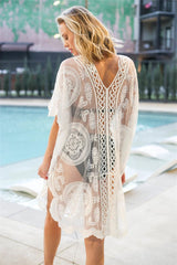 Robe de plage en dentelle kaftan « Amoureuse de la mer »