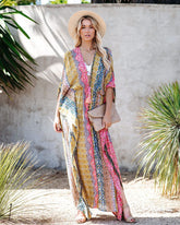 Robe kimono maxi patchwork séduisante