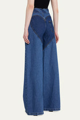 KittenAlarm - Jean en denim taille haute classique avec accessoires métalliques patchwork décontractés et contrastes.