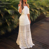 Robe midi Pascal en dentelle crochetée à volants - Blanche