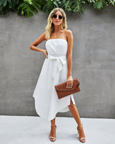 Robe longue bustier à volants effet cascade - Blanc cassé