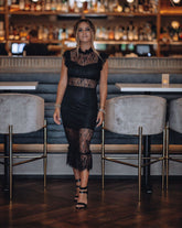 PRÉCOMMANDE - Robe midi en dentelle transparente Saige - Noire