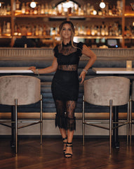 PRÉCOMMANDE - Robe midi en dentelle transparente Saige - Noire