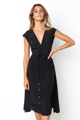 Robe midi boutonnée Betsy - Noire - VENTE FINALE