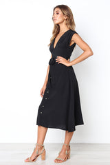 Robe midi boutonnée Betsy - Noire - VENTE FINALE