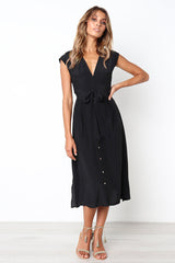 Robe midi boutonnée Betsy - Noire - VENTE FINALE