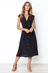 Robe midi boutonnée Betsy - Noire - VENTE FINALE