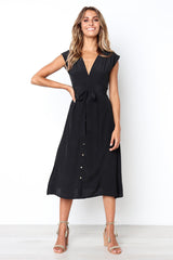 Robe midi boutonnée Betsy - Noire - VENTE FINALE