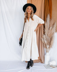 Binx Cotton Pocketed Button Down Midi Dress - Ivory