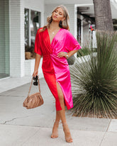 Robe midi Essex en satin colorblock torsadé - Rouge et rose - VENTE FINALE