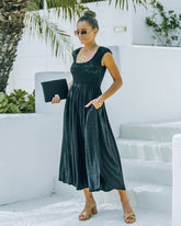 Robe midi smockée à poches Naite - Noire