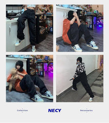 KittenAlarm - Jean rétro femme Harajuku vintage noir style streetwear chic pour adolescentes et étudiantes, coupe ample et tendance.