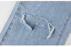 KittenAlarm - Jean ample pour femme, déchiré, jambes larges, taille haute, délavage bleu, pantalon en denim de coton décontracté, pantalon d'été baggy