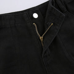 KittenAlarm - Jean ample femme Y2K, style streetwear, taille basse, poches, délavé, couleur unie, décontracté, idéal pour le travail. Pantalon en denim baggy pour femme.