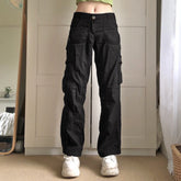 KittenAlarm - Jean ample femme Y2K, style streetwear, taille basse, poches, délavé, couleur unie, décontracté, idéal pour le travail. Pantalon en denim baggy pour femme.