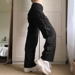 KittenAlarm - Jean ample femme Y2K, style streetwear, taille basse, poches, délavé, couleur unie, décontracté, idéal pour le travail. Pantalon en denim baggy pour femme.