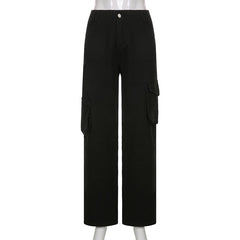 KittenAlarm - Jean ample femme Y2K, style streetwear, taille basse, poches, délavé, couleur unie, décontracté, idéal pour le travail. Pantalon en denim baggy pour femme.