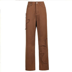 KittenAlarm - Tendances mode femme : jeans baggy à poches et patchwork, streetwear, 100 % coton, pantalon cargo ample, style coréen Harajuku