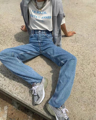 KittenAlarm - Spring Outfits Casual Fashion Straight Leg Women's Jeans Denim Bottom Harajuku Boyfriend Long High Waist Baggy Jeans Fall Pants