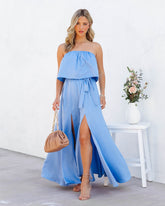 Robe longue bustier en satin Head Over Heels - Bleu poudré