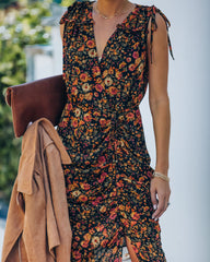 Born To Run Floral Ruched Midi Dress