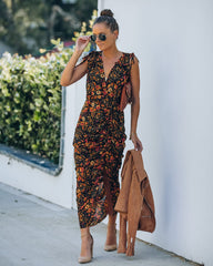 Born To Run Floral Ruched Midi Dress