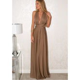 Robe longue dos nu smockée Iyan - Camel - Vente finale