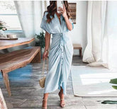 Robe-chemise midi Essence en satin à nouer sur le devant - Bleu acier