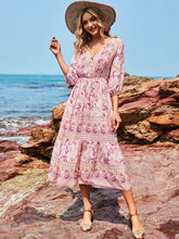 Robe longue Oria à volants et franges florales - Fuchsia mandarine