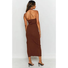 Robe midi dos nu en coton ajouré à col V