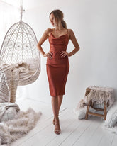 Robe longue en satin Night To Remember - Rouille