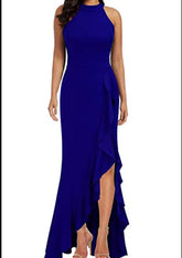 Robe longue asymétrique à volants en satin bleu cobalt Sunlit Soiree - Vente finale
