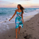 Robe nuisette midi en satin imprimé Eventide - Aqua