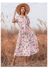 Robe midi à volants et imprimé floral texturé Dina