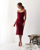 Robe longue en satin Night To Remember - Merlot