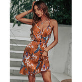 Robe nuisette midi en satin imprimé marbre Cosmo - Chocolat