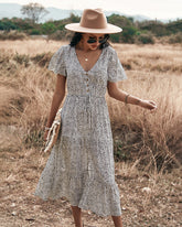 Robe longue imprimée à smocks Maynard - Noire