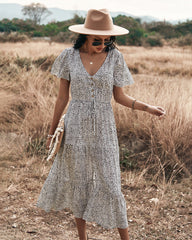 Robe longue imprimée à smocks Maynard - Noire