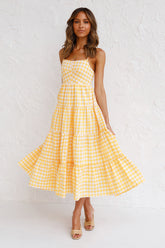 Robe longue asymétrique à carreaux vichy Kinslee - Jaune