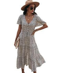 Robe longue imprimée à smocks Maynard - Noire