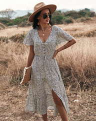 Robe longue imprimée à smocks Maynard - Noire