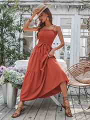 Robe longue bustier à volants effet cascade - Papaye